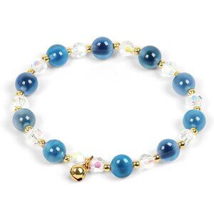 Blue Agate & Clear Quartz Healing Crystal Bracelet with Small Bell